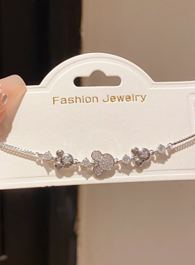 18k真金电镀轻奢感锆石星星花朵米老鼠手链时尚小众设计手饰