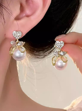 s925银针感仿珍珠耳环女小众设计感耳钉耳坠气质百搭耳夹耳饰