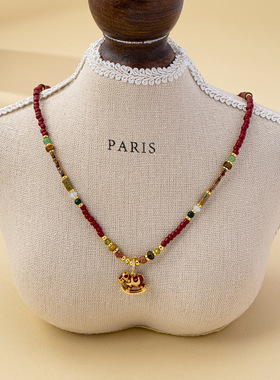 时尚精致红色滴油马上有钱花小马吊坠手链项链轻奢感锁骨链女