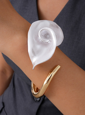 欧美跨境个性滴油花朵开口手镯时尚小众夸张手环轻奢感手饰女