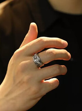 欧美个性上帝之手戒指泰银男生戒指文艺范复古名画艺术食指男戒指