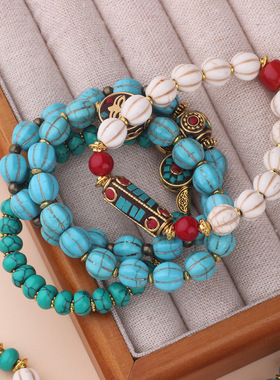 原创设计复古手工藏式尼泊尔手串松石手链民族风藏族男女文玩配饰