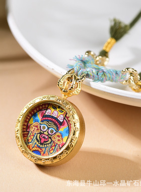 新中式藏式吊坠绳唐卡前世今生手绘扎基拉姆吊坠项链毛衣链脖挂