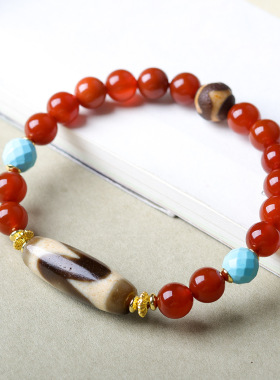 2025冬季上新南红玛瑙单圈手链 文玩虎牙天珠新中式手串