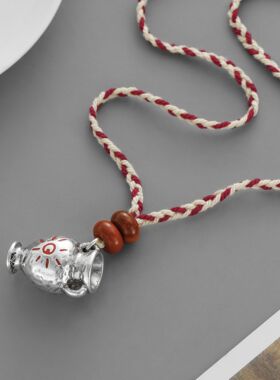 26年早春野趣酒壶项链 原创新款小众雕刻太阳酒壶编织可调节项链