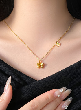 2026新款古法沙金蝴蝶吊坠项链女新中式感轻奢锁骨链气质配饰