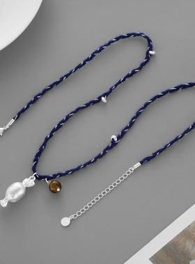 26年原创立体糖果项链混银丝线韩系小众百搭可抽拉调节虎眼石项链