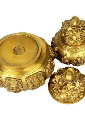 铜聚宝盆摆件铜五路财神