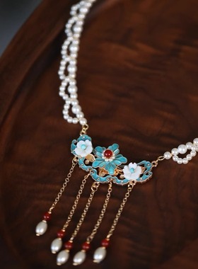 优雅国风花边烧蓝女项链软璎珞