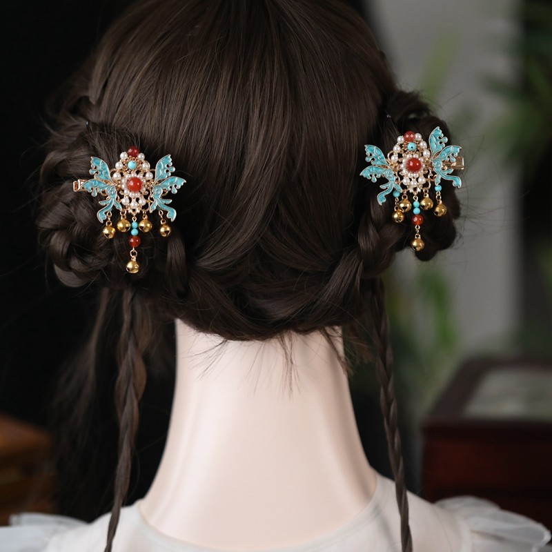 古风少女蝴蝶发夹国风lolita双丸子头发饰烧蓝夹子刘海侧边夹头饰,淘宝优惠券,粉丝福利购,淘宝优惠卷