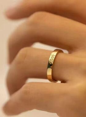 金色情侣对戒男女简约小众设计国潮双喜婚戒素圈戒指学生指环一对