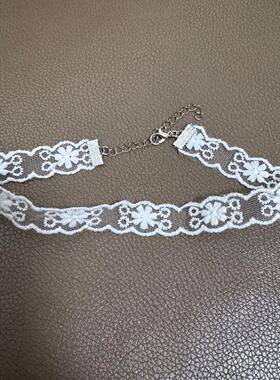 白色网纱蕾丝花朵项链女轻奢小众设计感项圈choker颈链锁骨链配饰