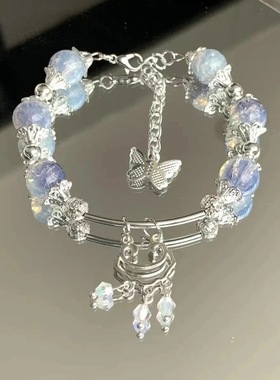 爆款《风铃》蓝色温柔可爱风手串蝴蝶吊坠饰品手链送闺蜜好友学生