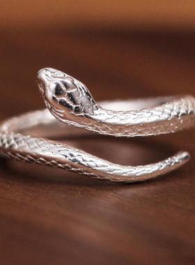 灵蛇蛇形戒指男女尾戒小蛇食指戒开口可调节小众设计个性指环简约