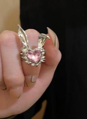 创意爱心小兔子开口戒指女小众设计食指戒ins潮时尚个性指环百搭