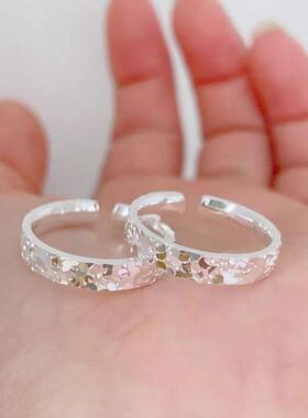 新款碎冰冰戒指碎碎冰三面爆闪ins小众轻奢高级感开口女款可调节
