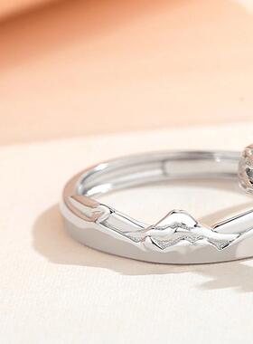 富士山下樱花情侣戒指一对森系小众设计滴胶时尚粉色花朵开口对戒