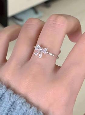 小红书同款银色蝴蝶结戒指女ins小众高级设计甜美少女心闺蜜对戒