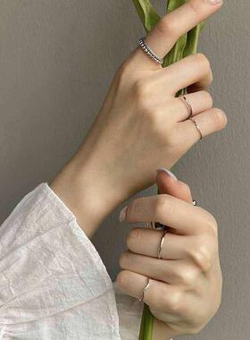 韩版学生套装戒指韩国ins简约网红女个性冷淡风8件套素圈叠戴指环