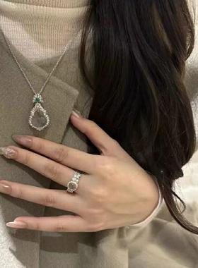 仿新中式国风戒指原创小众设计独特水沫玉冰月戒指送女友生日礼物