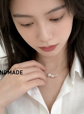 通体纯银优雅微笑高品质珍珠项链