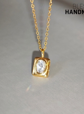 2克拉椭圆锆石K金色吊坠不掉色