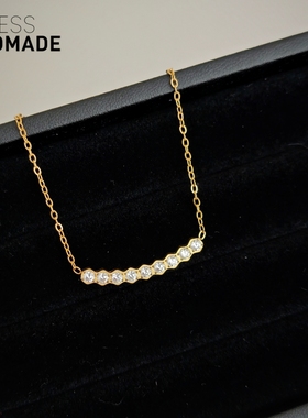 微笑排钻莫桑钻14K金色项链