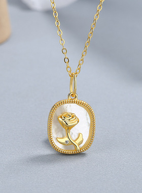 重工精致通体纯银金玫瑰项链