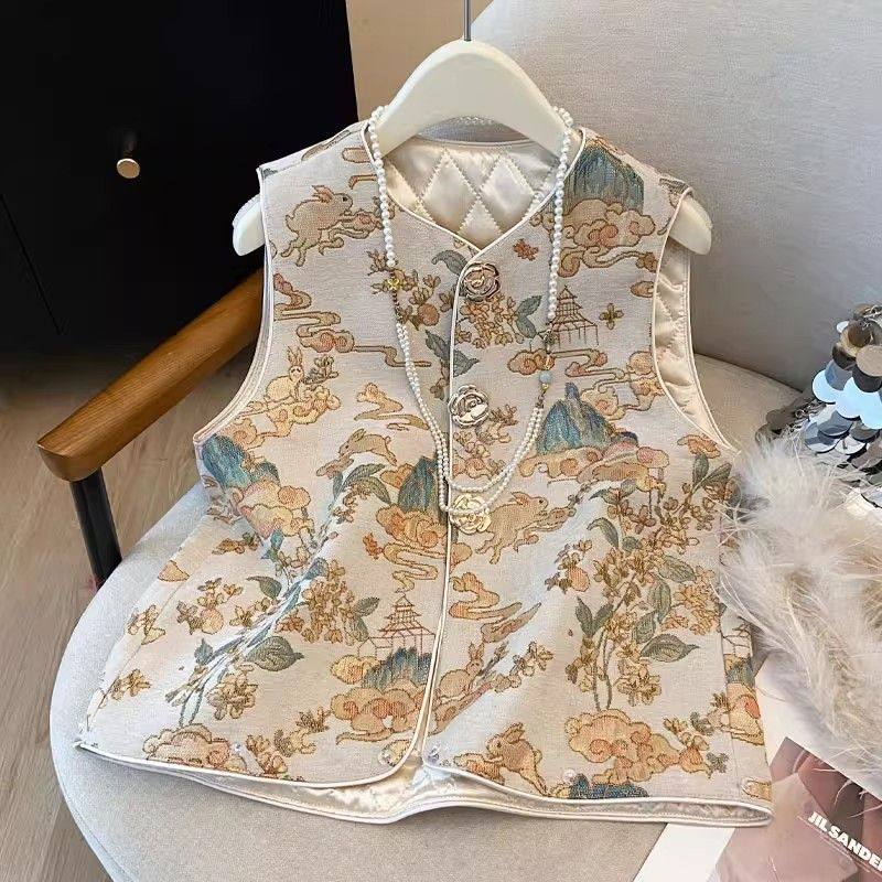 红色国风马甲新中式鸵鸟毛马夹重工刺绣坎肩背心秋冬夹棉女款外套,淘宝优惠券,粉丝福利购,淘宝优惠卷
