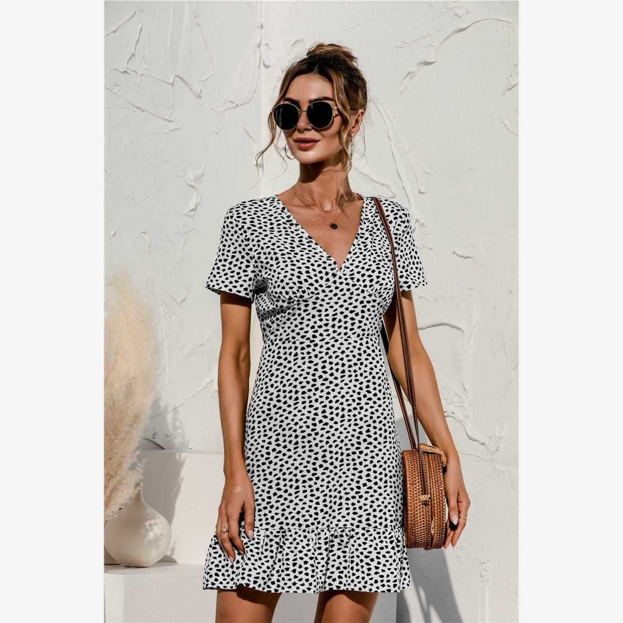 Vneck cake stitching lotus leaf hem dressV领蛋糕荷叶摆连衣裙 - 图0