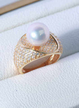 DIY珍珠配件新款S925纯银宽面镶钻戒指空托时尚大气精致小众设计Y