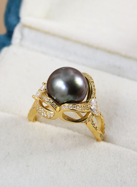 S925纯银轻奢时尚锆石珍珠戒指