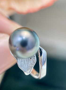 S925纯银时尚树叶遮瑕款珍珠戒指