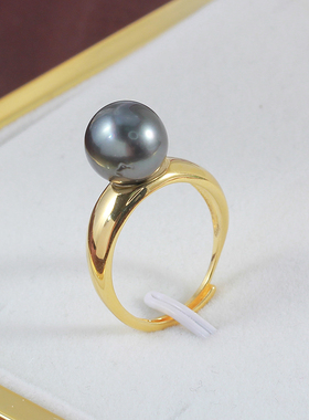 S925纯银时尚光面珍珠戒指指环