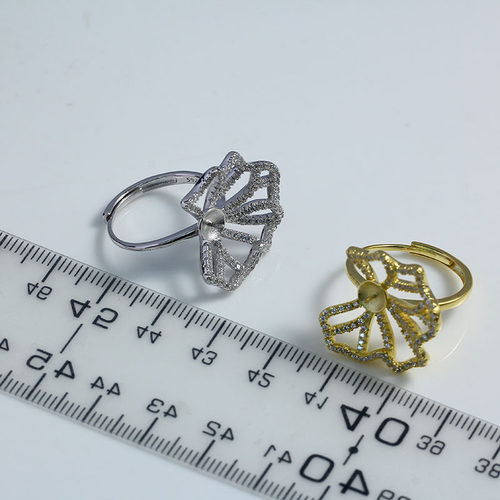 DIY珍珠配件新款S925纯银不规则锆石花朵戒指空托精致清新甜美 - 图2