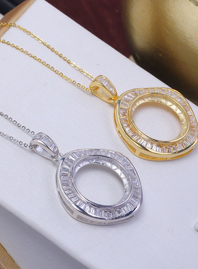 S925纯银微镶T方锆石珍珠吊坠