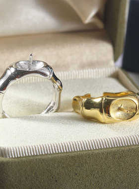 S925纯银中性风粗竹节珍珠配件