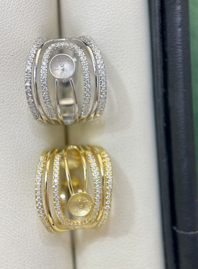 S925纯银新款线条设计珍珠戒指