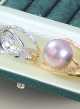 S925纯银流线造型设计珍珠戒指