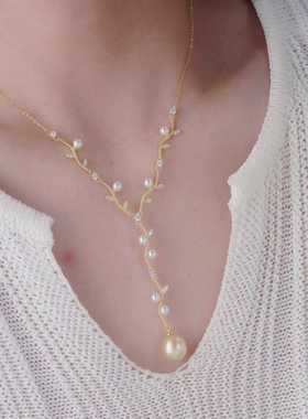 S925银精致枝叶项链空托