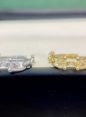 S925纯银个性U型马蹄扣戒指空托