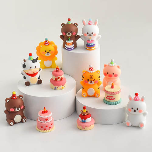 儿童生日蛋糕装饰卡通动物派对帽插牌小兔子狮子小熊小猪纸杯插件 - 图3