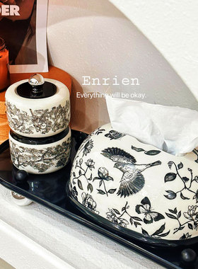 花鸟纸巾盒复古高级感桌面卧室