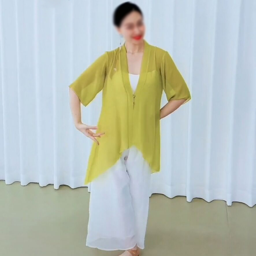初见舞蹈服纱衣套装古典舞练功服女成人身韵服披衫飘逸中国风扇舞 - 图1