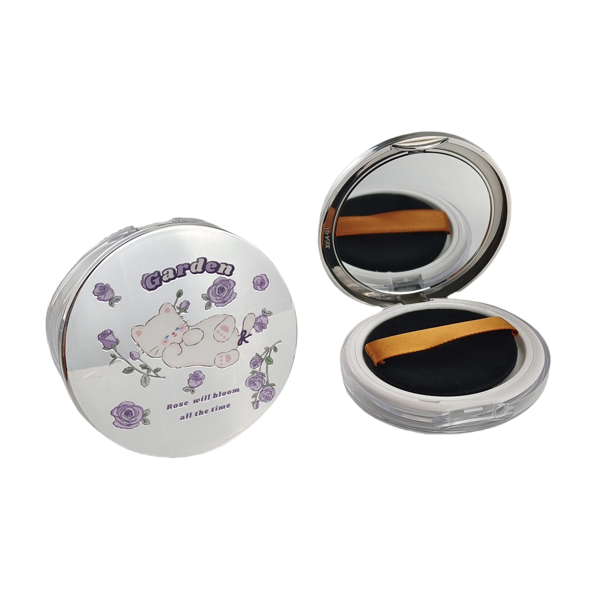 翻盖带镜散粉分装盒弹力网补妆镜薄款便携盒带植绒粉扑蜜粉空盒,淘宝优惠券,粉丝福利购,淘宝优惠卷