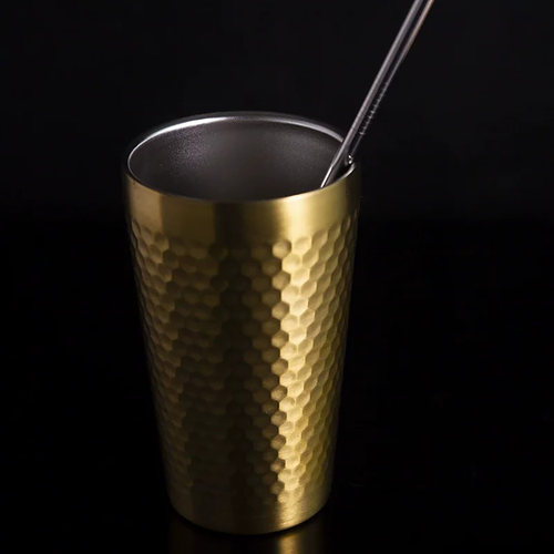 和风四季双层304不锈钢水杯啤酒杯高颜值锤目纹家用复古餐厅茶杯 - 图2