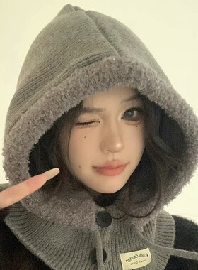 韩国巴拉克拉法帽子女冬季保暖帽子围脖一体情侣款护耳毛线针织帽
