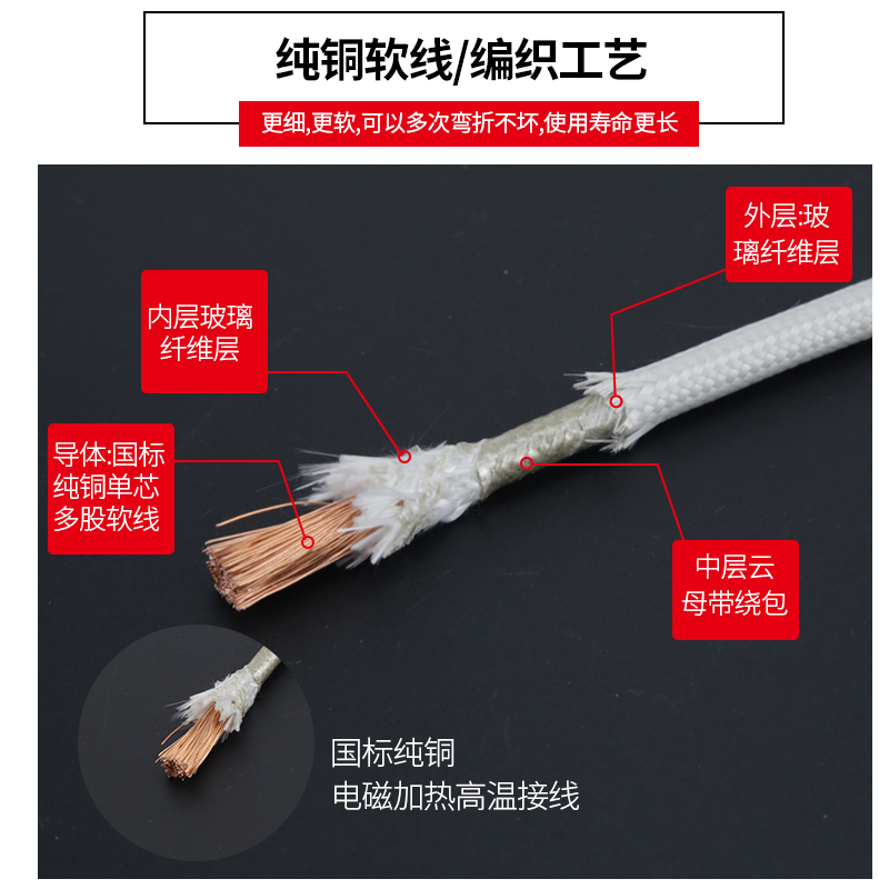 500度高温线云母编织防火耐高温导线电磁加热2.5平方耐热高温电线 - 图1