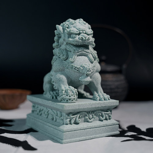 石狮子小摆件一对镇宅看门石雕喜狮麒麟茶宠鱼缸造景桌面装饰礼物 - 图0