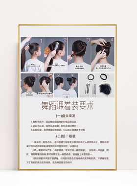 舞蹈教室装饰画儿童芭蕾舞盘头图解挂画培训机构着装要求墙壁画